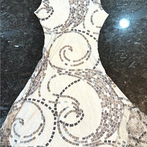 Komarov Cream and Tan Swirl Midi Dress